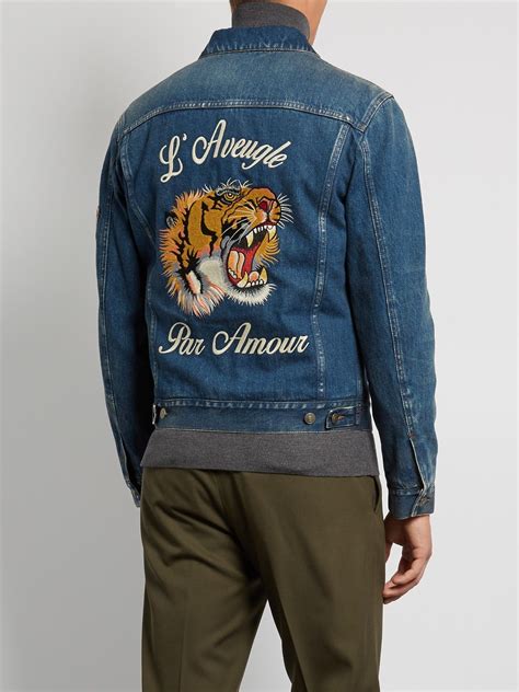 gucci long coat tiger|gucci tiger denim jacket.